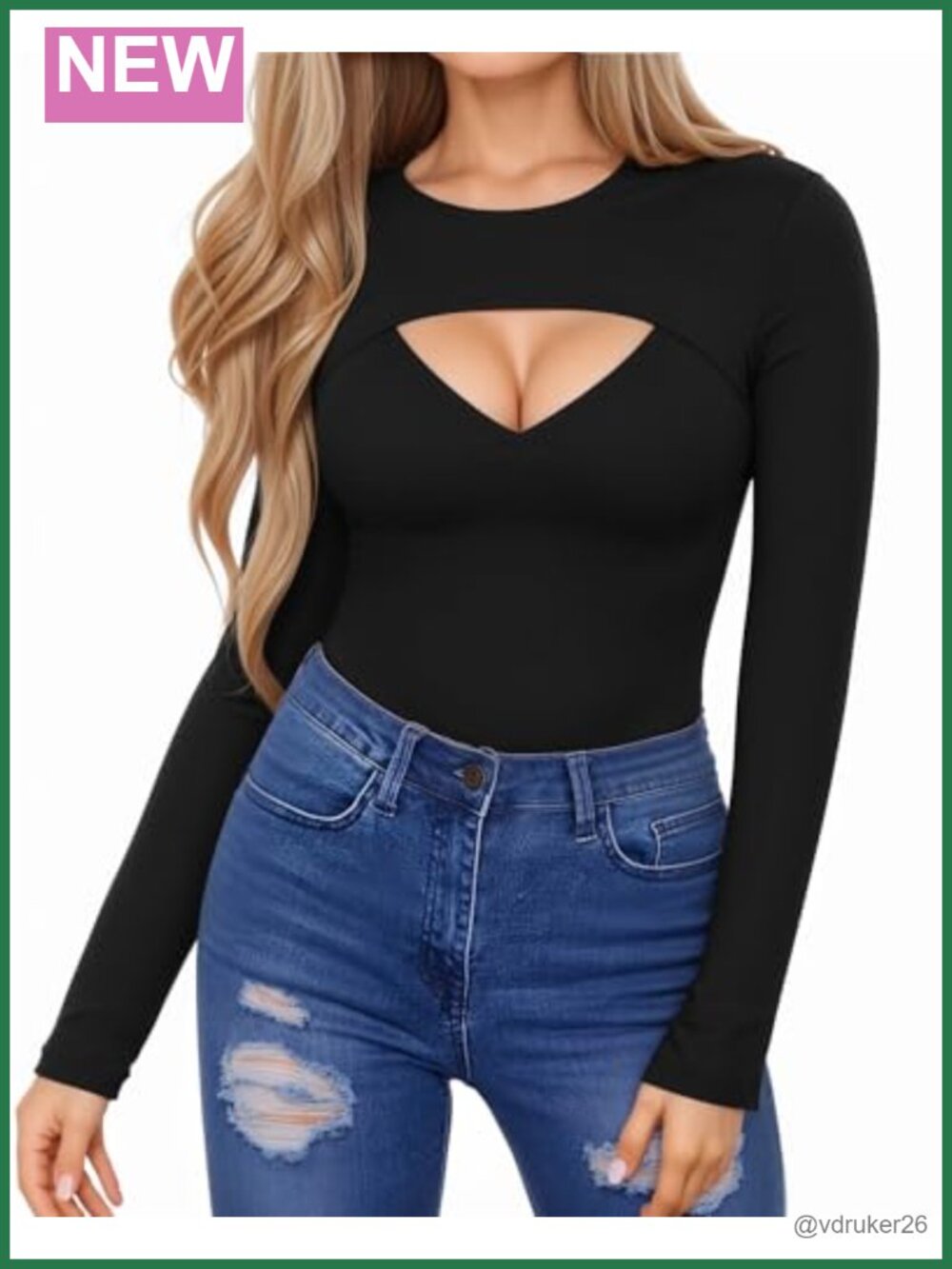 Womens Long Sleeve Cut Out Front Slim Fit Ribbed Knit Top